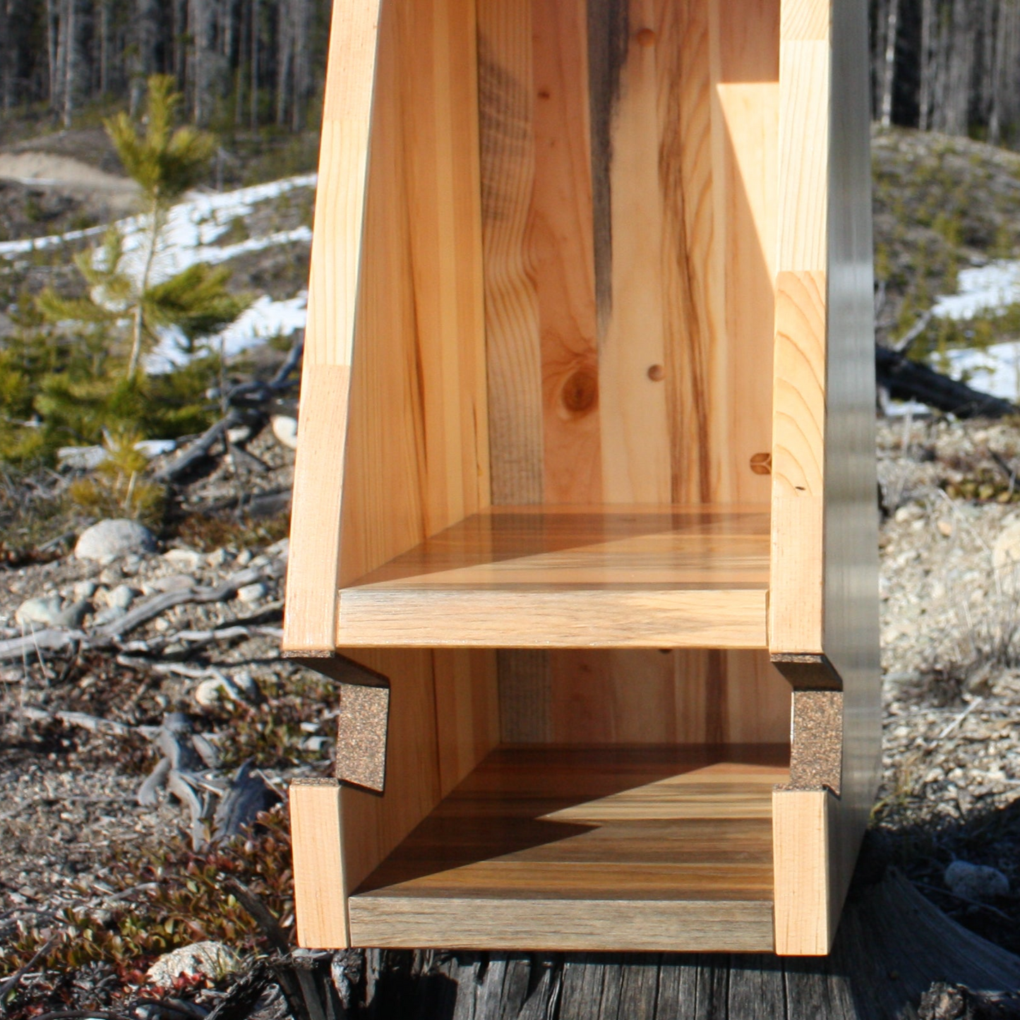 Bike rack in the forest where the material was sourced from. 